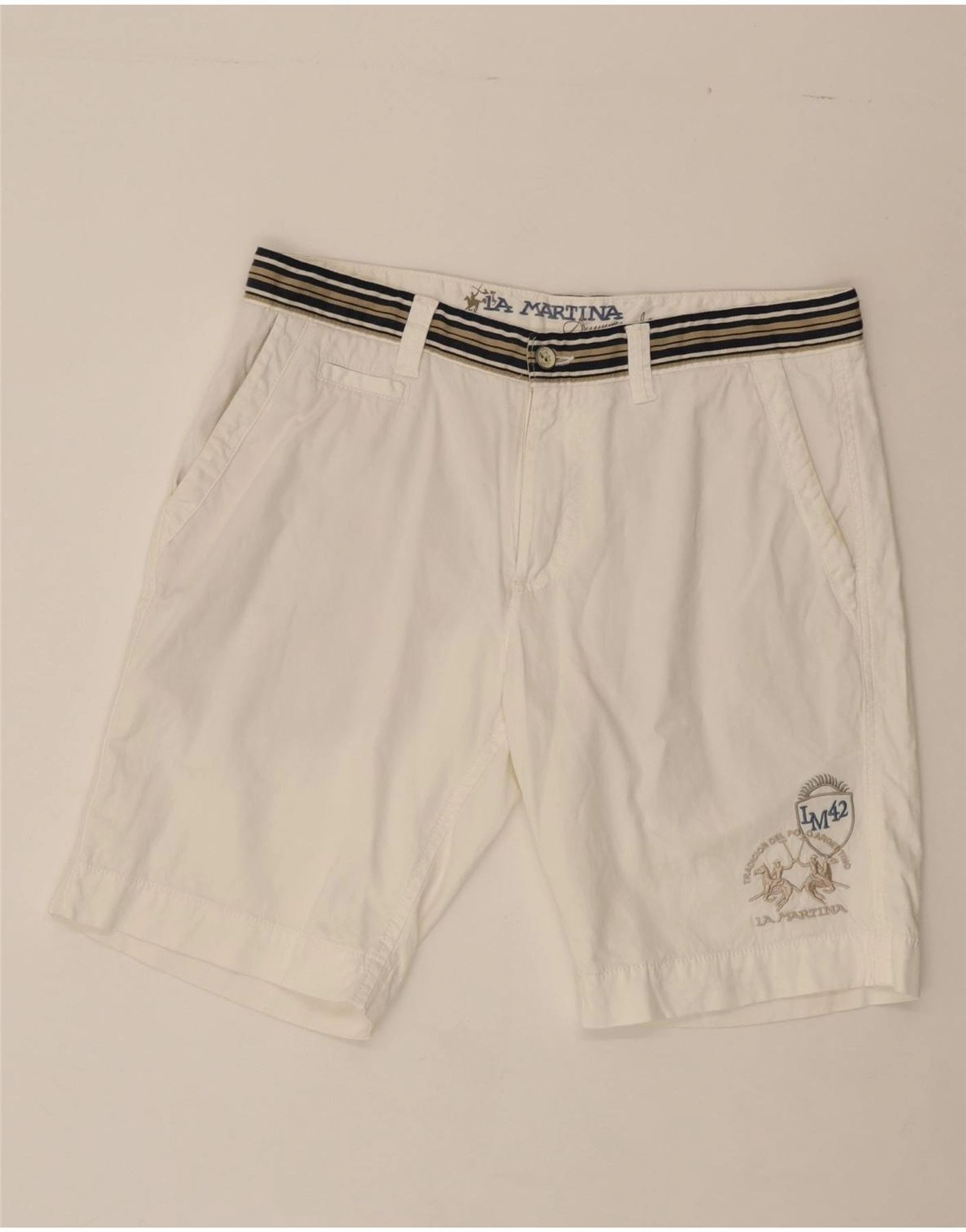 LA MARTINA Mens Chino Shorts W34 Large  White Cotton Sporty Layer