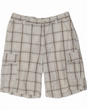 IZOD Mens Cargo Shorts W36 Large White Check Cotton Heat Ready Anti Odor Technology