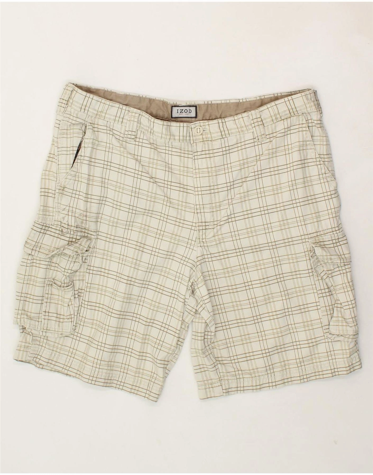 plus-size choice IZOD Mens Cargo Shorts W40 XL Beige Check Cotton