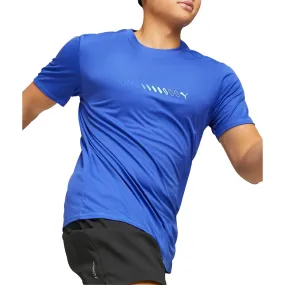Puma Run Favourite Logo Short Sleeve Mens Running Top - Blue Flattering Shape Minimal Trend
