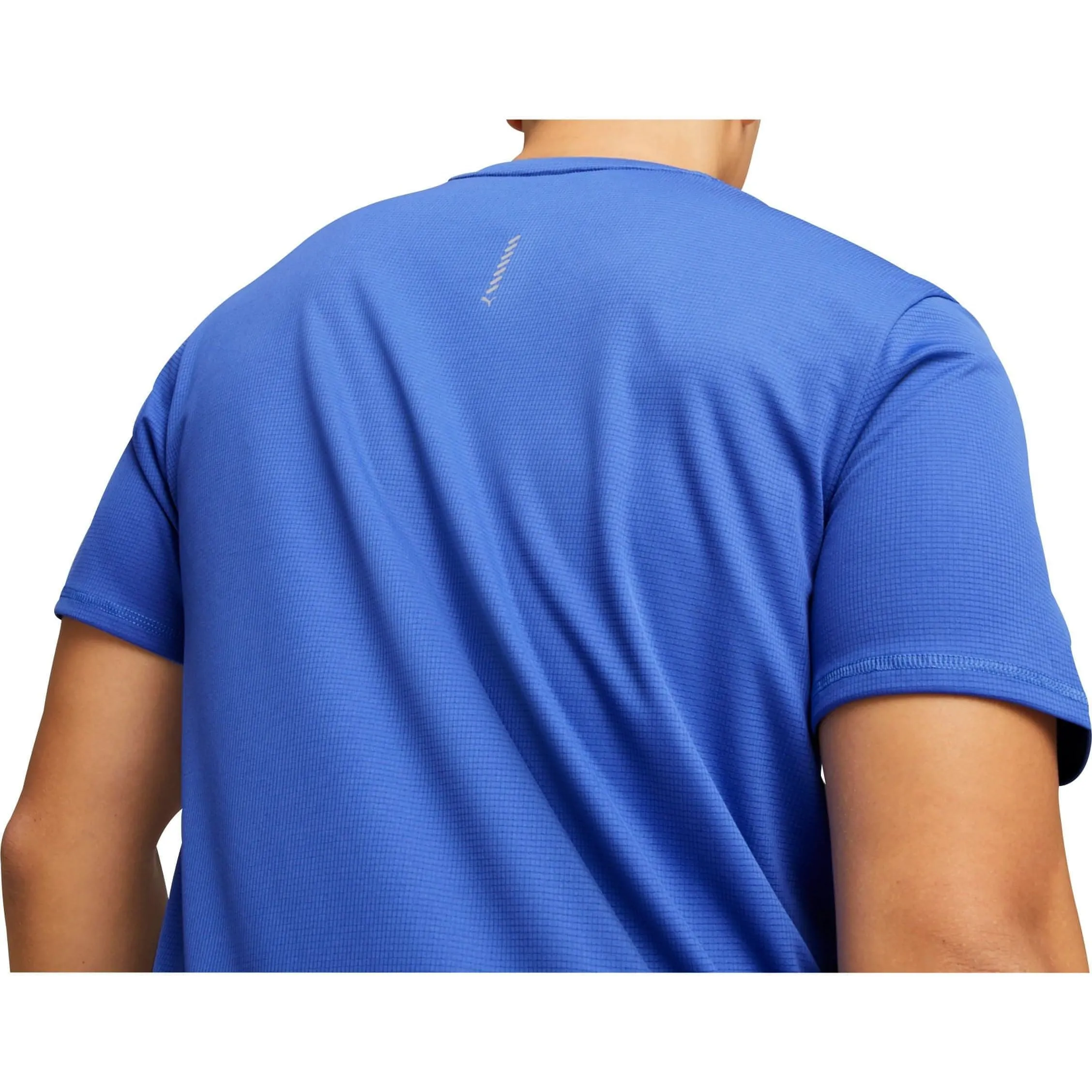 No Fade Technology Puma Run Favourite Logo Short Sleeve Mens Running Top - Blue
