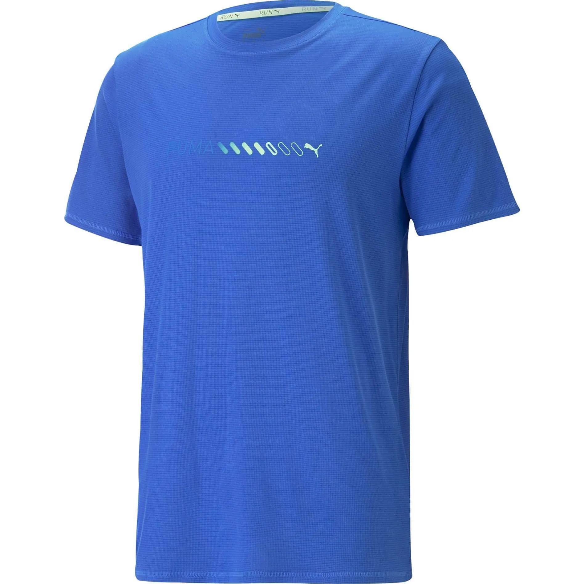 Adjustable Hem Puma Run Favourite Logo Short Sleeve Mens Running Top - Blue