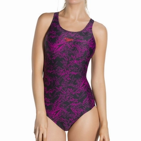 Active Swimwear Quick Adjust Drawstring Speedo Boom Allover Muscleback Womens Swimsuit - Black