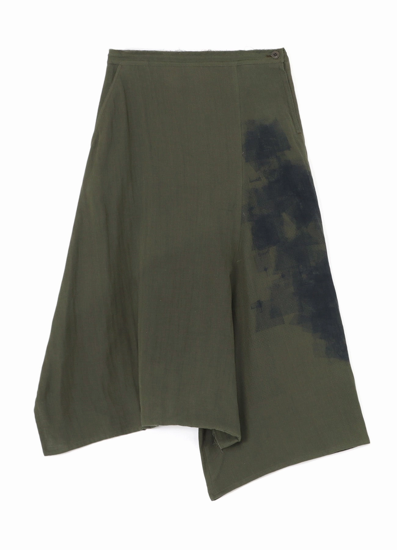 COTTON DOUBLE GAUZE BLURED NET PRINT WAIST STRING ASYMMETRY PANTS Stylish Cut