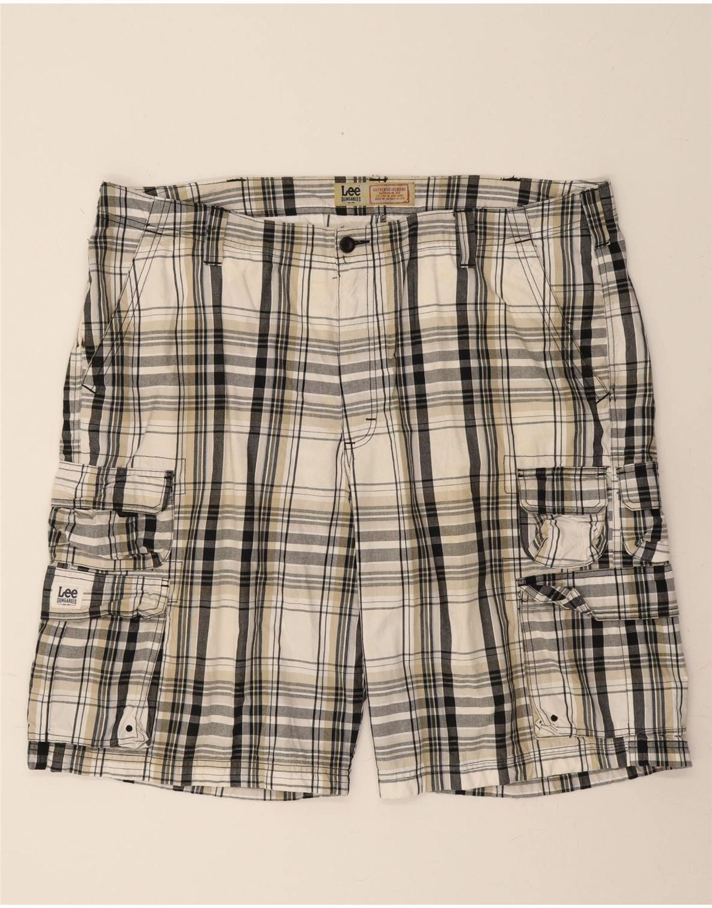 Stretch performance LEE Mens Cargo Shorts W42 2XL White Check Cotton
