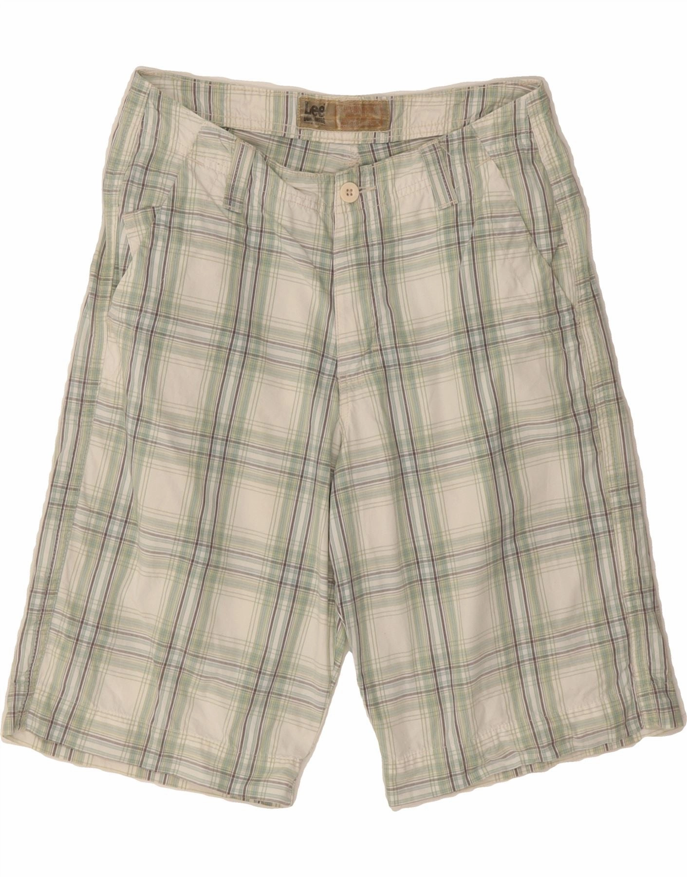 LEE Mens Chino Shorts W30 Medium White Check equestrian wear Adjustable drawstring