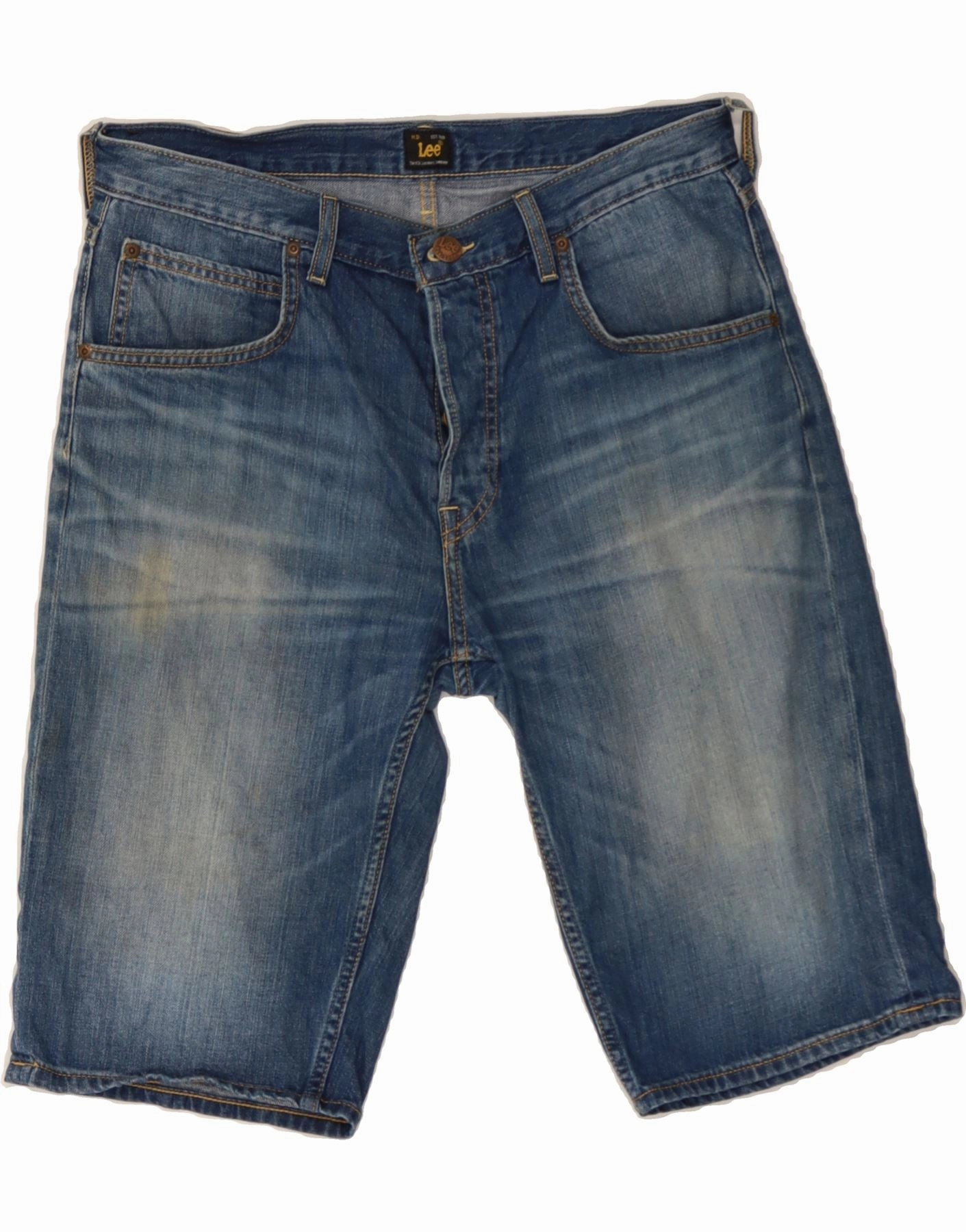LEE Mens Denim Shorts W31 Medium Blue Cotton Durable Waistband Slim Shape