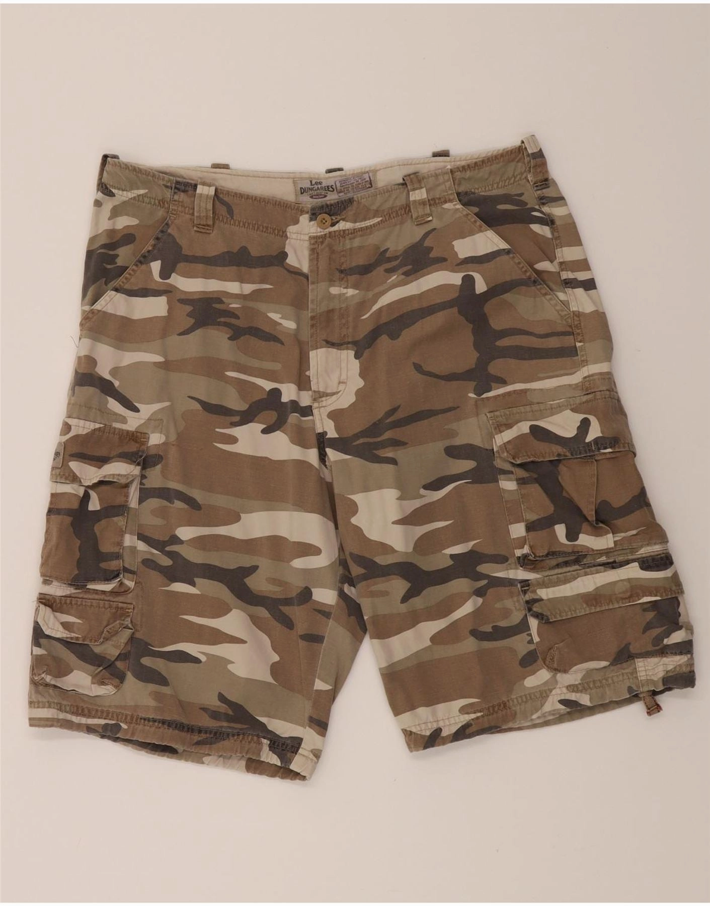 LEE Mens Dungarees Cargo Shorts W34 Large Beige Camouflage Cotton Easy Fit Design