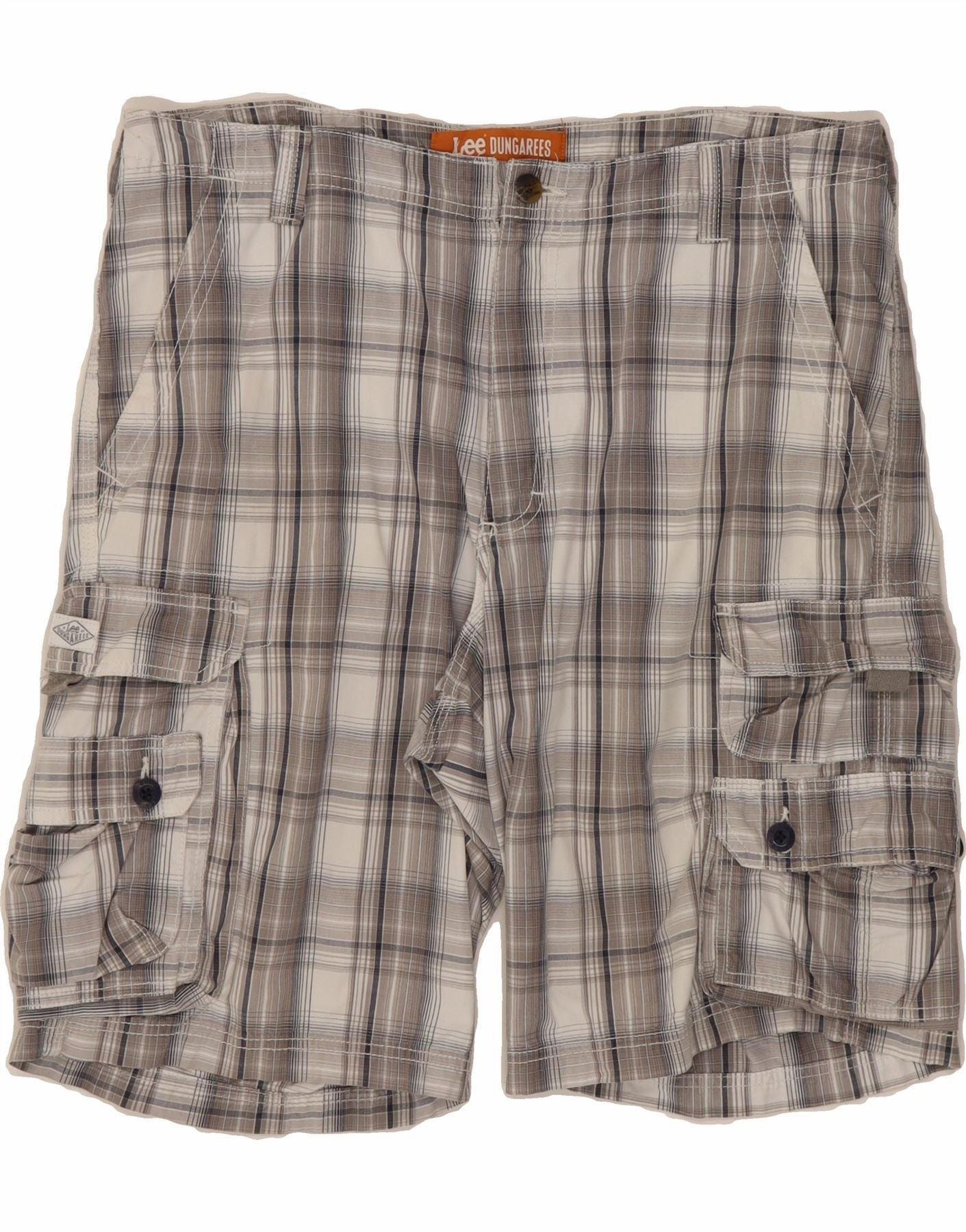 checked shorts LEE Mens Dungarees Cargo Shorts W36 Large  Grey Check Cotton