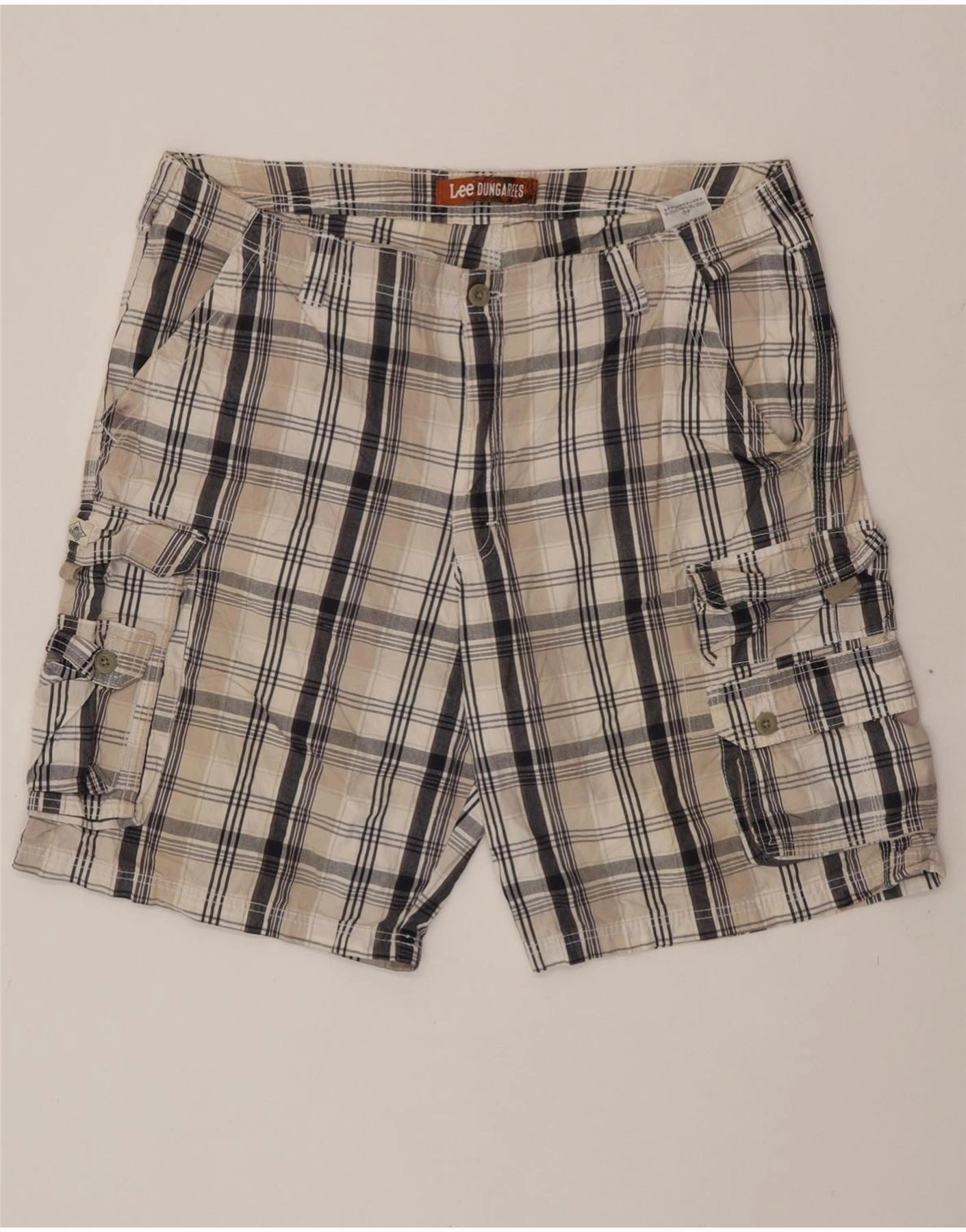 LEE Mens Dungarees Cargo Shorts W40 XL Beige Check Cotton DurableStitching Slip Resistant Inner Grip