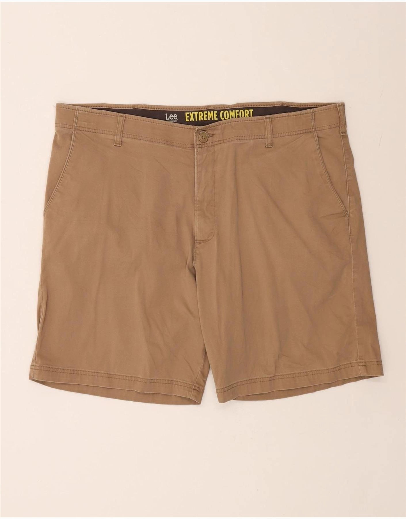 Wrinkle Free Weave LEE Mens Extreme Comfort Chino Shorts W44 2XL Brown Cotton