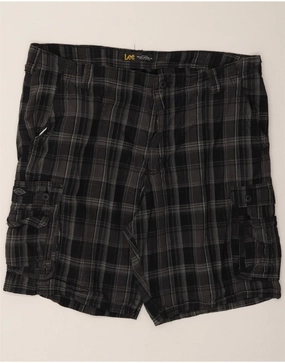 LEE Mens Kansas Cargo Shorts W42 2XL Black Plaid Cotton Quick Action