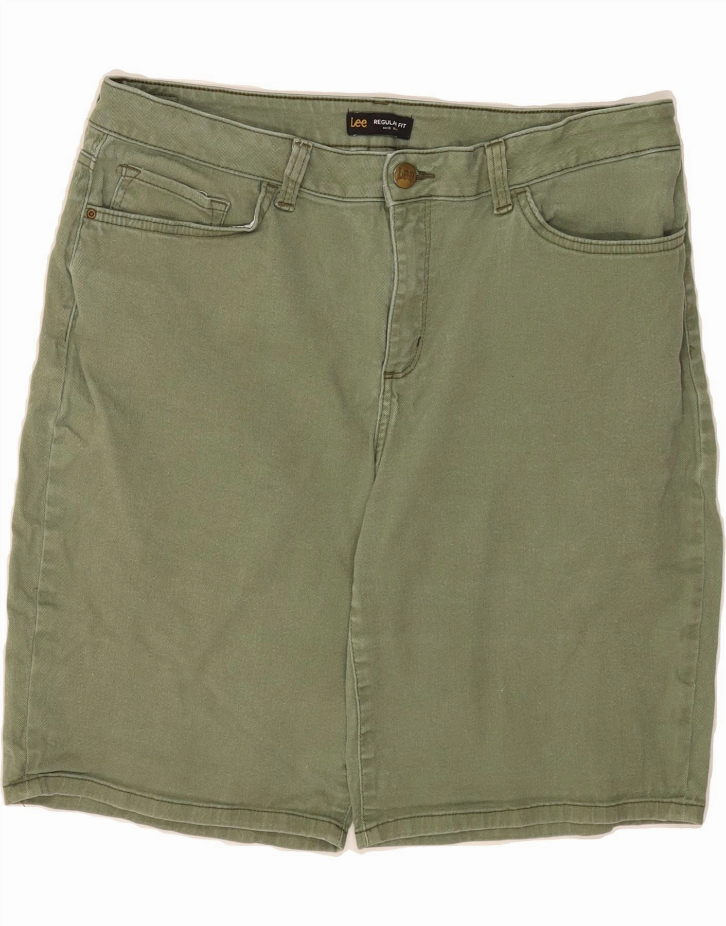 Performance Look LEE Mens Mid Rise Regular Fit Denim Shorts US 16 2XL W38  Green Cotton