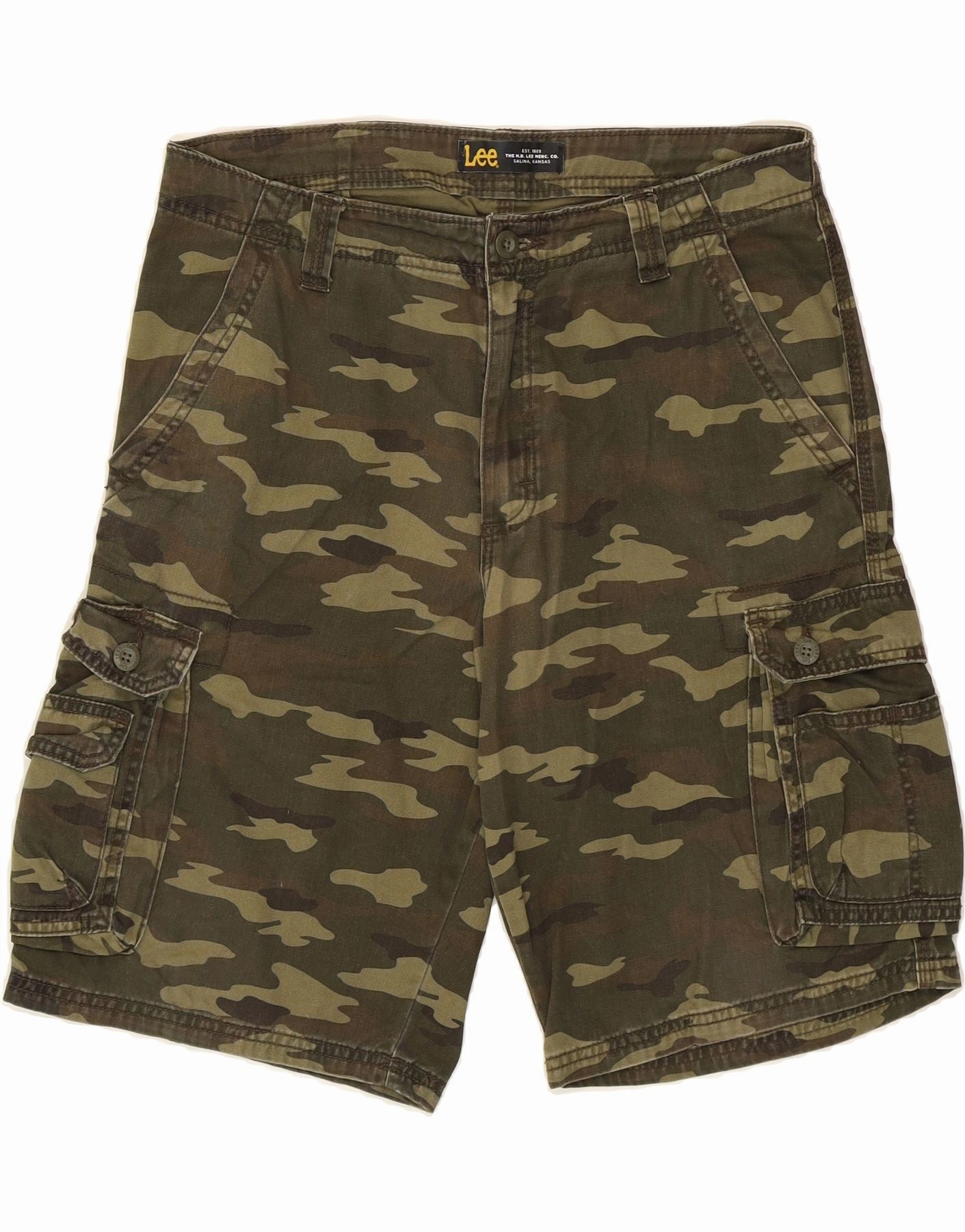 LEE Mens Wyoming Cargo Shorts W33 Large  Green Camouflage Cotton Active Lifestyle
