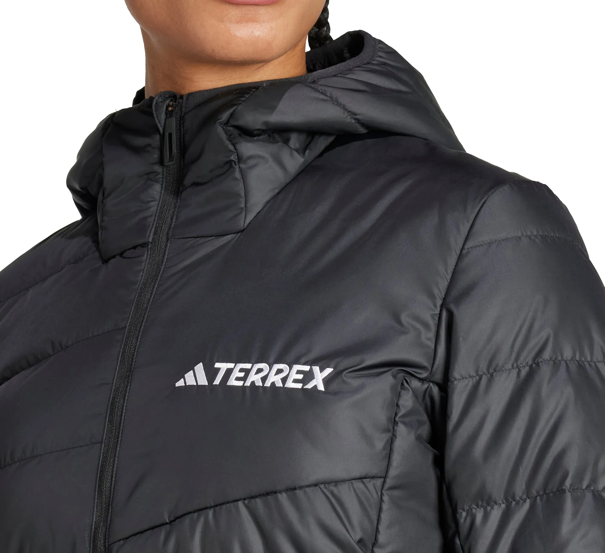 adidas Terrex Multi Light Hooded Womens Down Jacket - Black bike tour