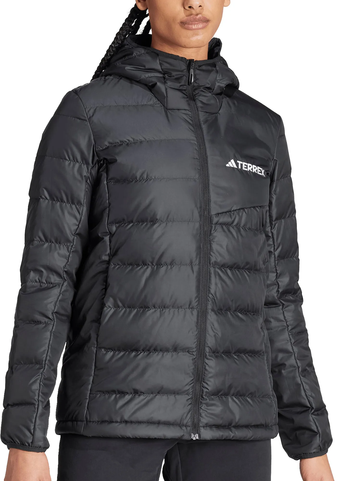 adidas Terrex Multi Light Hooded Womens Down Jacket - Black Double Layer Closure