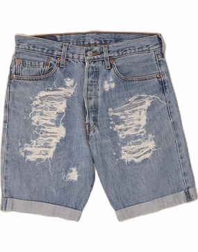 LEVI'S Mens 501 Distressed Denim Shorts W33 Medium Blue Cotton Fitness Friendly Anti Sag Technology