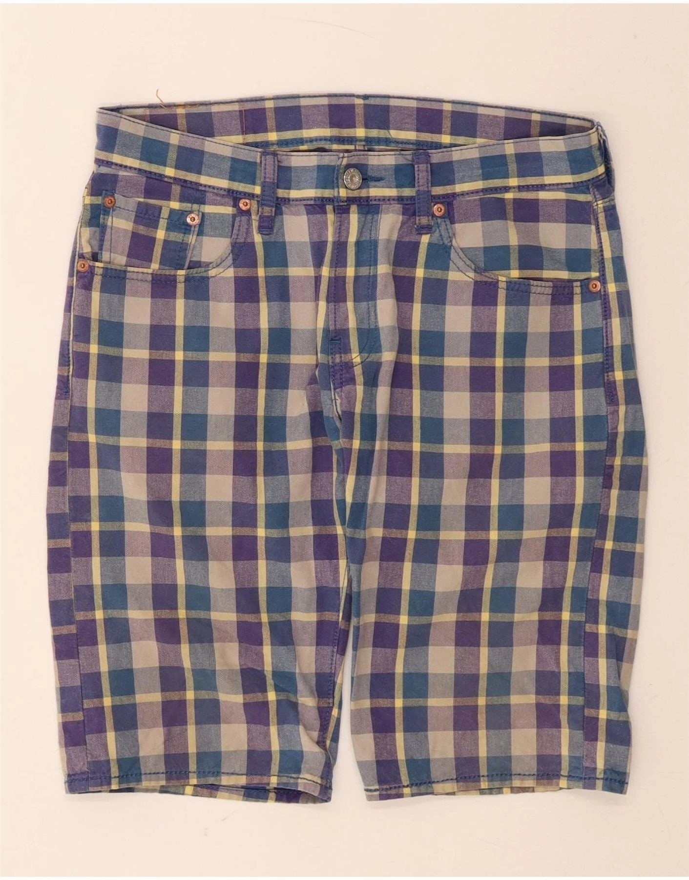 Summer Vibes Flexible Stitching LEVI'S Mens 504 Regular Fit Casual Shorts W30 Medium  Blue Check Cotton