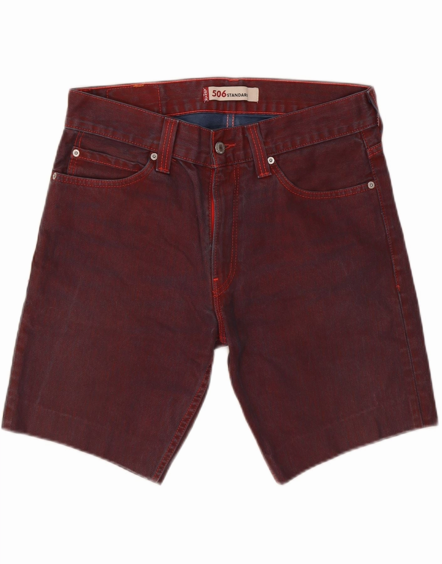 LEVI'S Mens 506 Standard Fit Denim Shorts W34 Large Burgundy Cotton Comfort waistband Breathable Lining