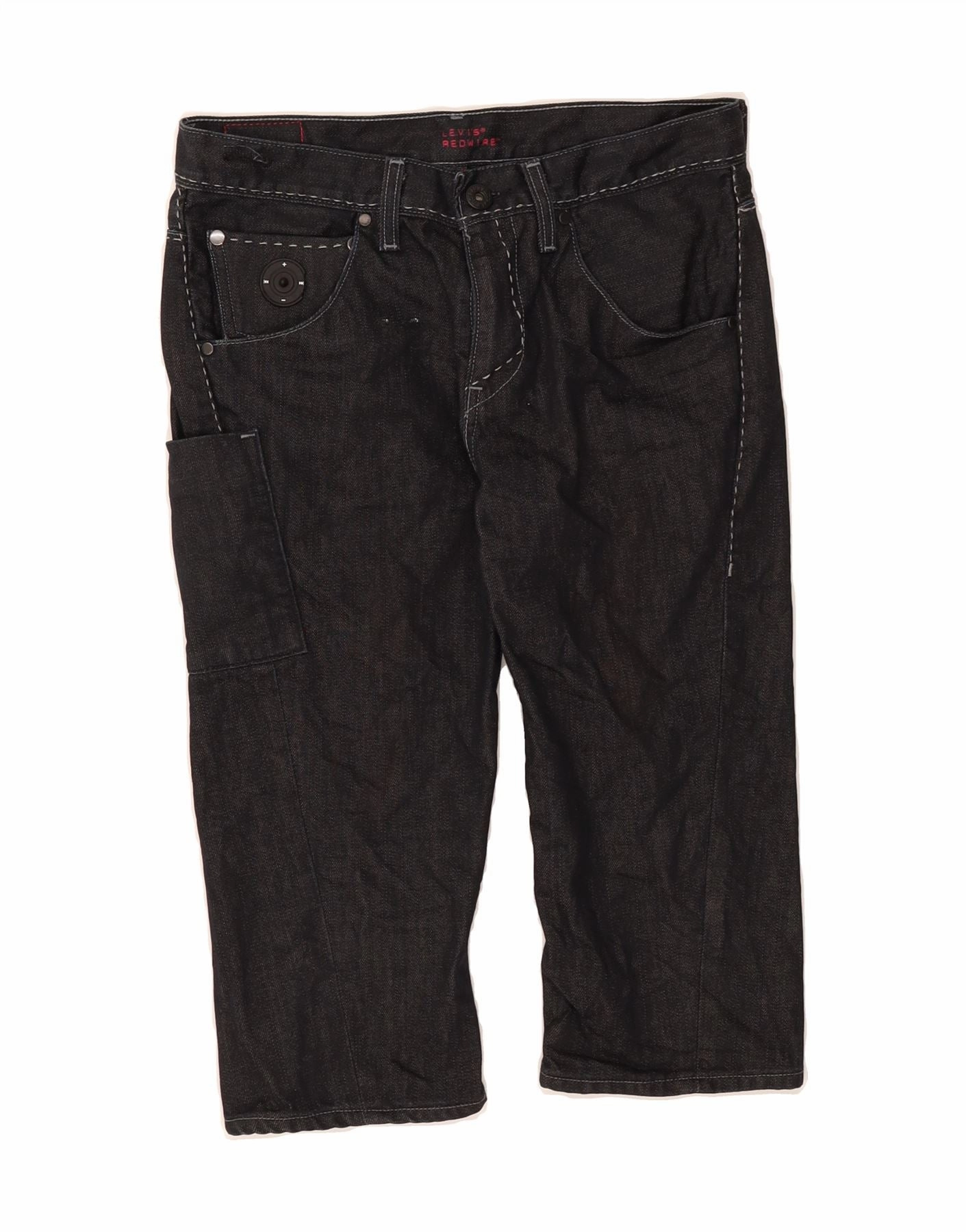 Side Pockets Abrasion Resistant Edges LEVI'S Mens Redwire Denim Bermuda Shorts W28 Small Black Cotton