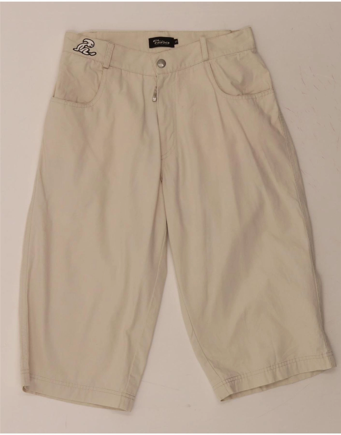 Layered Panel Design EL NINO Mens Graphic Bermuda Shorts Small W28  Beige