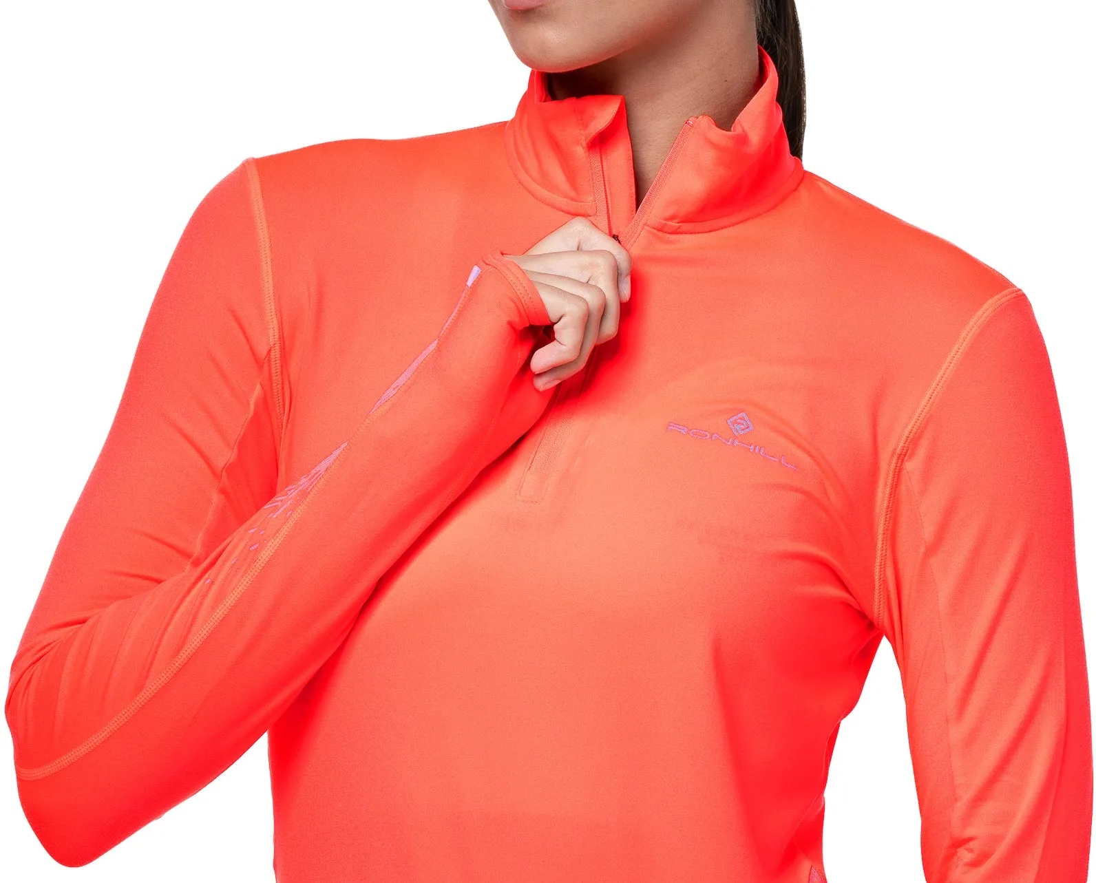 SeamlessSidePanels Ronhill Tech Reflect Half Zip Long Sleeve Womens Running Top - Pink