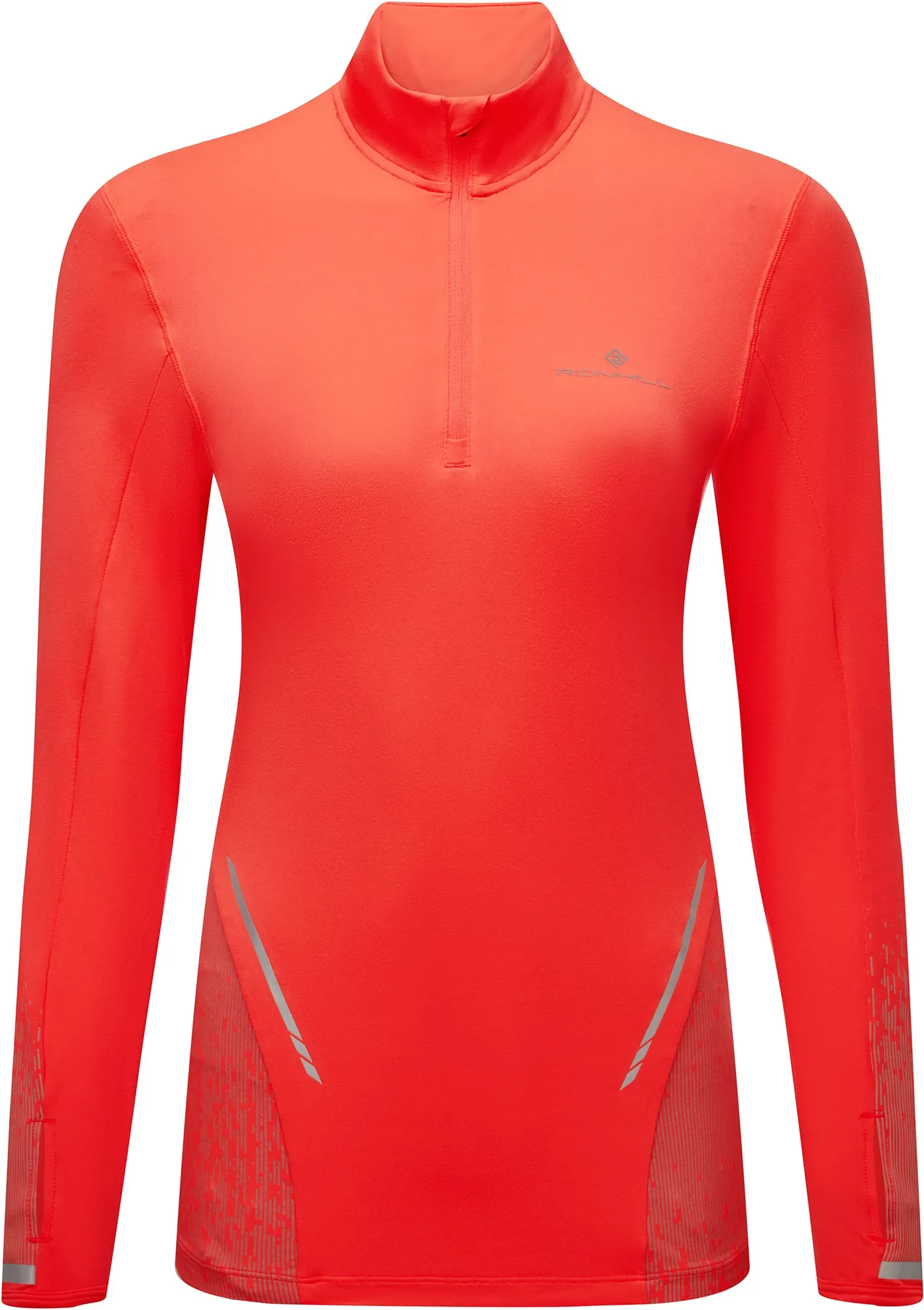 suitable for all genders Ronhill Tech Reflect Half Zip Long Sleeve Womens Running Top - Pink
