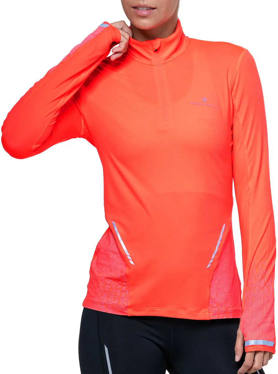 Cozy Essentials Ronhill Tech Reflect Half Zip Long Sleeve Womens Running Top - Pink