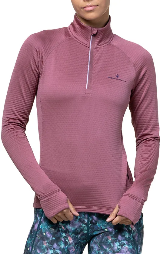 Ronhill Tech Winter Half Zip Long Sleeve Womens Running Top - Pink Soft Breathable