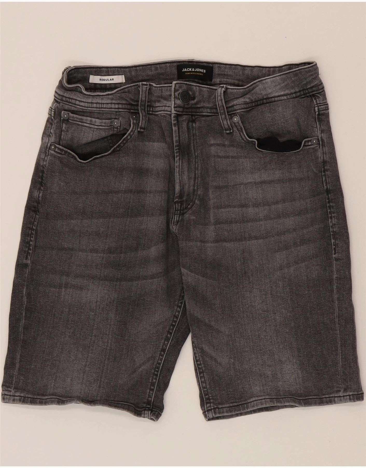 JACK & JONES Mens Regular Denim Shorts Medium W30 Grey Cotton Flexible Gusset