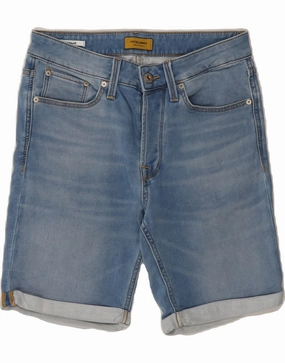 JACK & JONES Mens Regular Denim Shorts Small W28  Blue Cotton Secure Pocket Zippers Fleece Lining