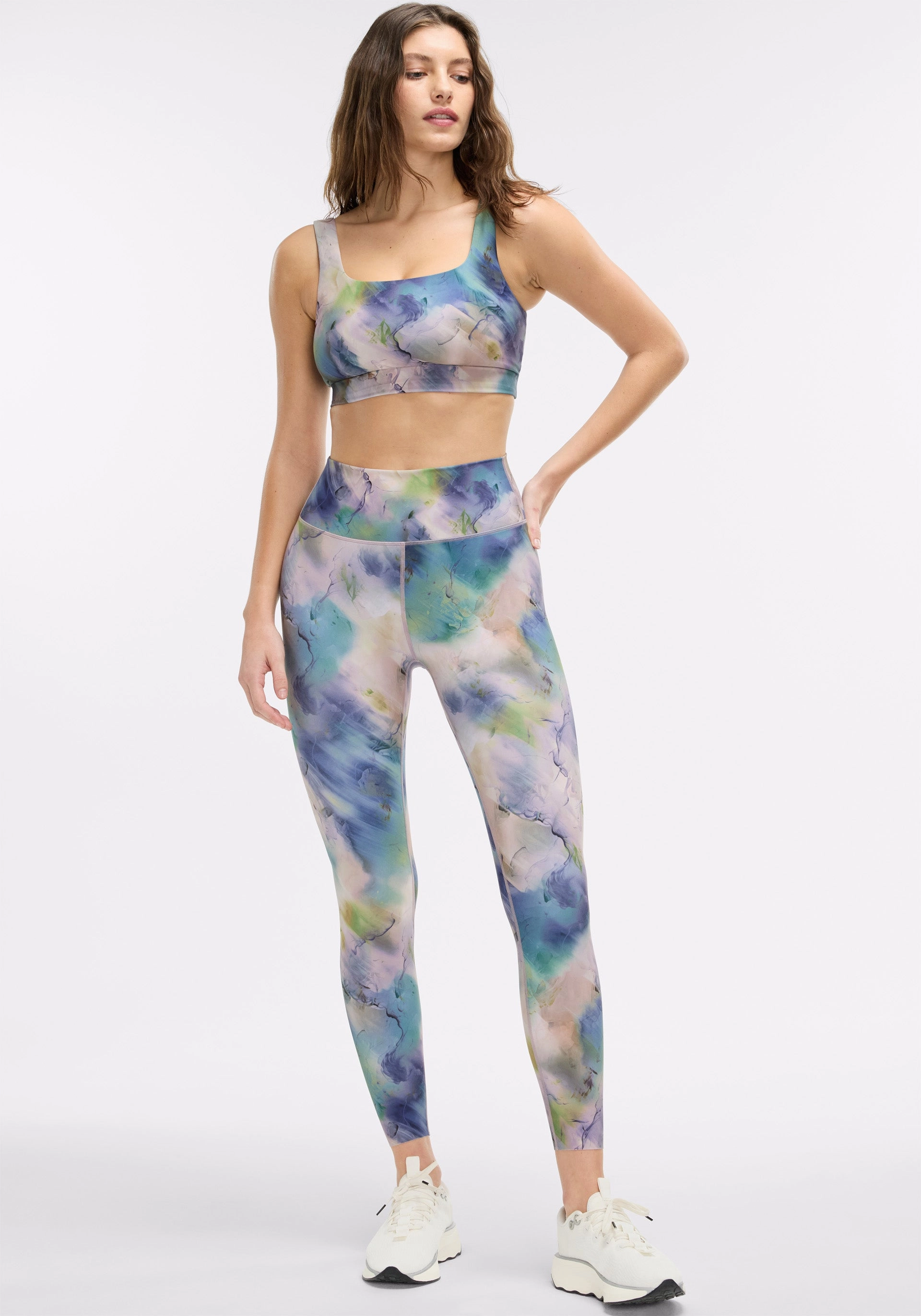 Washed Floral Cadent Legging Set Body shaping Cross Waist Design