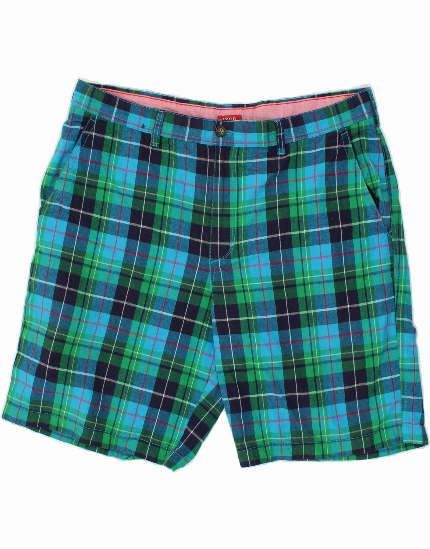 Flexible Layer Fit IZOD Mens Chino Shorts W40 XL Navy Blue Check Cotton