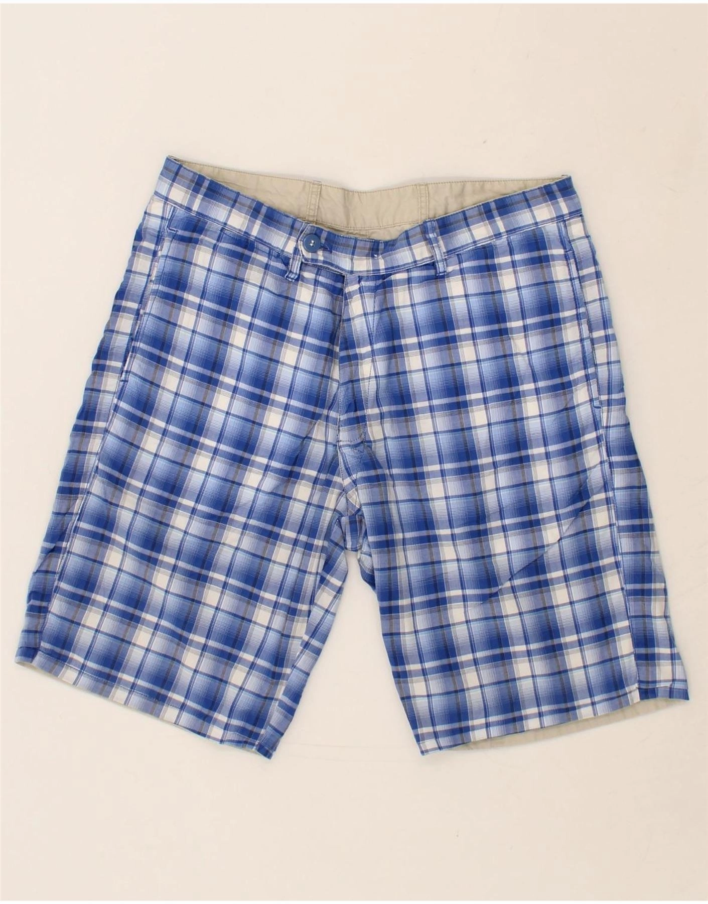 camping clothing MASSIMO DUTTI Mens Reversible Chino Shorts W31 Medium Blue Check