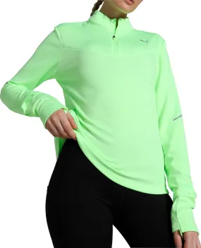 Puma Run Grid Fleece Half-Zip Long Sleeve Womens Running Top - Green Versatile Design Perfect Layer