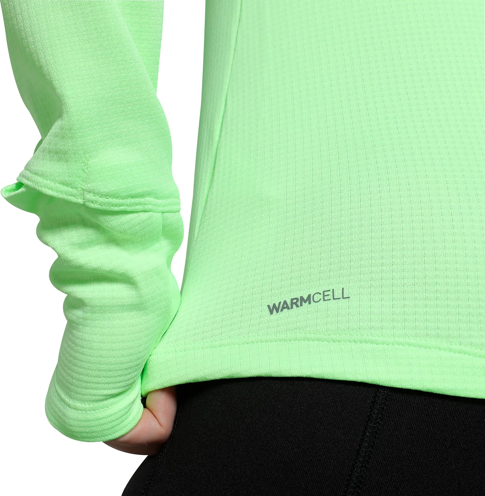 Puma Run Grid Fleece Half-Zip Long Sleeve Womens Running Top - Green Microfiber texture