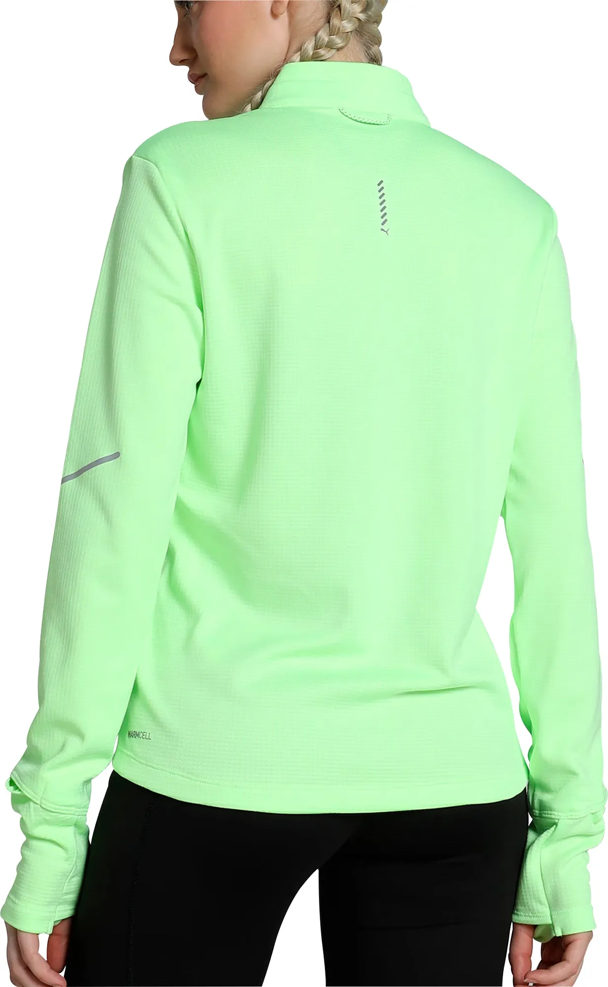 Tagless Neckline Puma Run Grid Fleece Half-Zip Long Sleeve Womens Running Top - Green