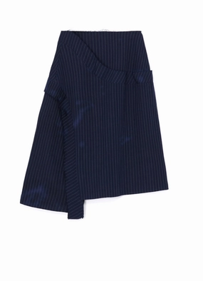 Sporty Stretch Fit LINEN/COTTON PIN-STRIPED UNEVENLY DYED FLARED SKIRT