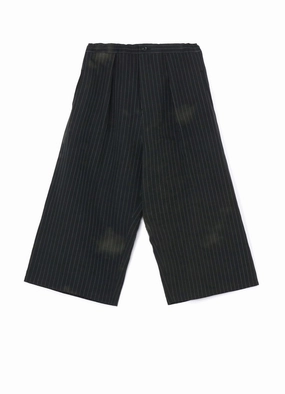 Stretch Panel LINEN/COTTON PIN-STRIPED UNEVENLY DYED WIDE LEG PLEATED PANTS