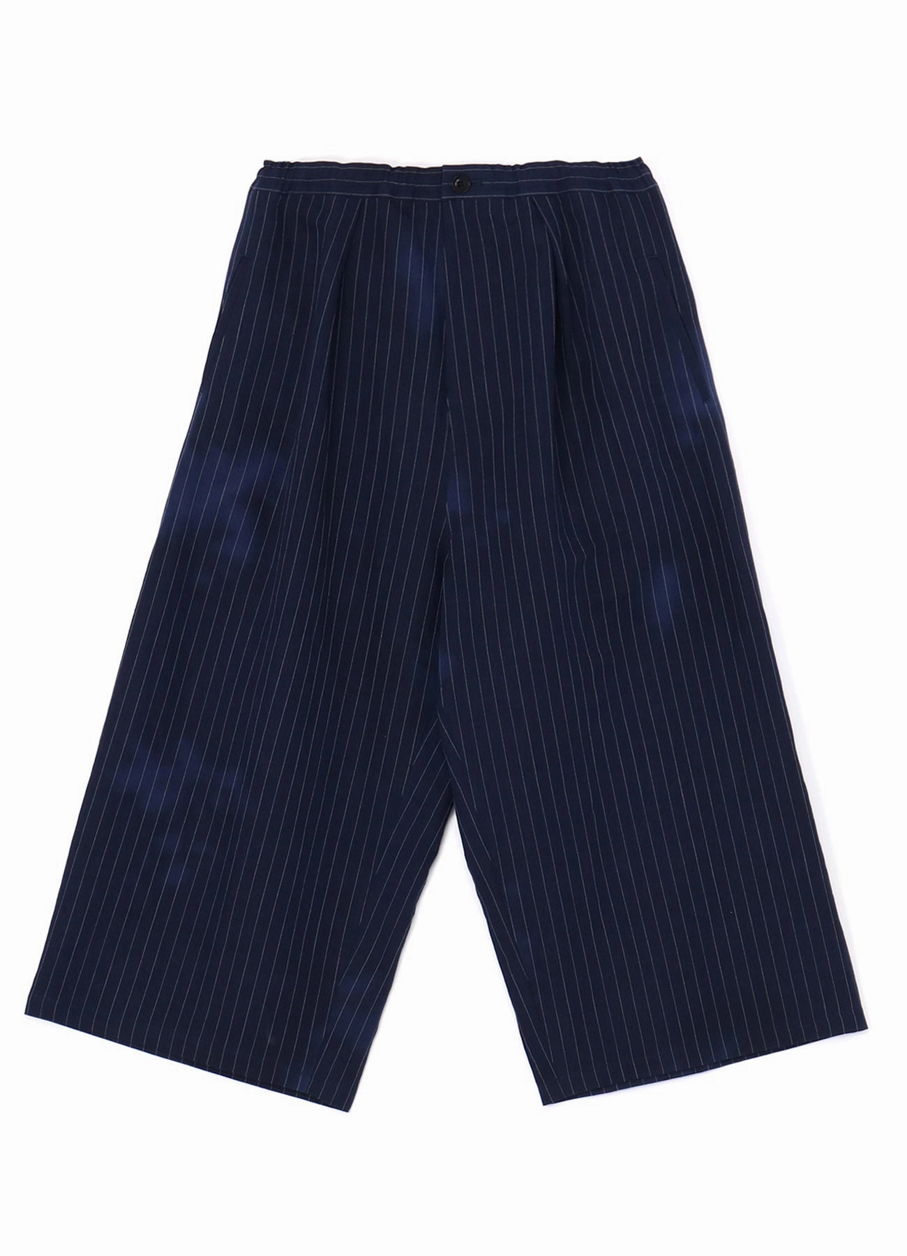 LINEN/COTTON PIN-STRIPED UNEVENLY DYED WIDE LEG PLEATED PANTS Trendy Look