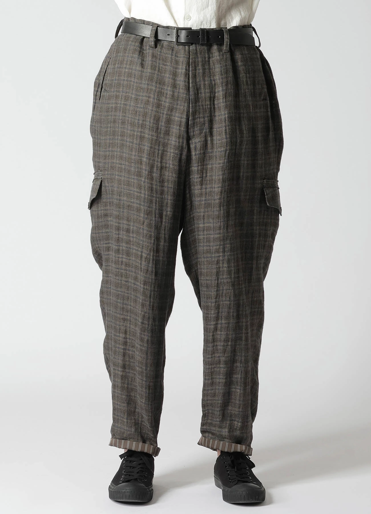 LINEN CROSS PLAID SUSPENDER PANTS Body Aligned