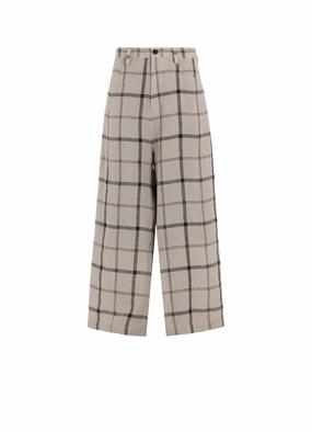 Flex Foam Inserts Neutral Style LINEN/NYLON PLAID LONG STRAIGHT PANTS