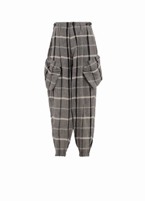 LINEN/NYLON PLAID ZIP POCKET PANTS Breathable Comfort Fit
