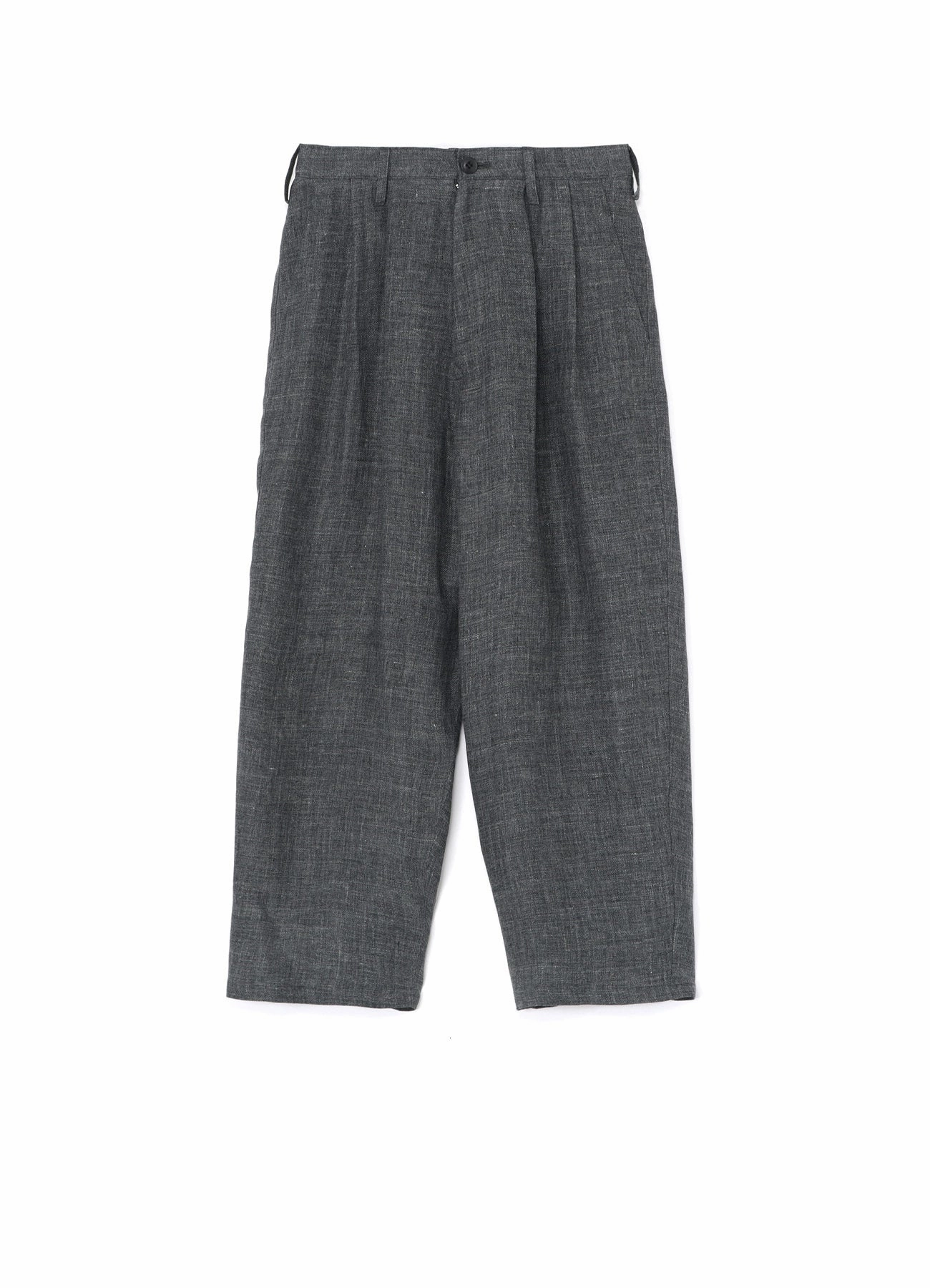 LINEN TWEED PLEATS TAPERED PANTS Flexible Waistband