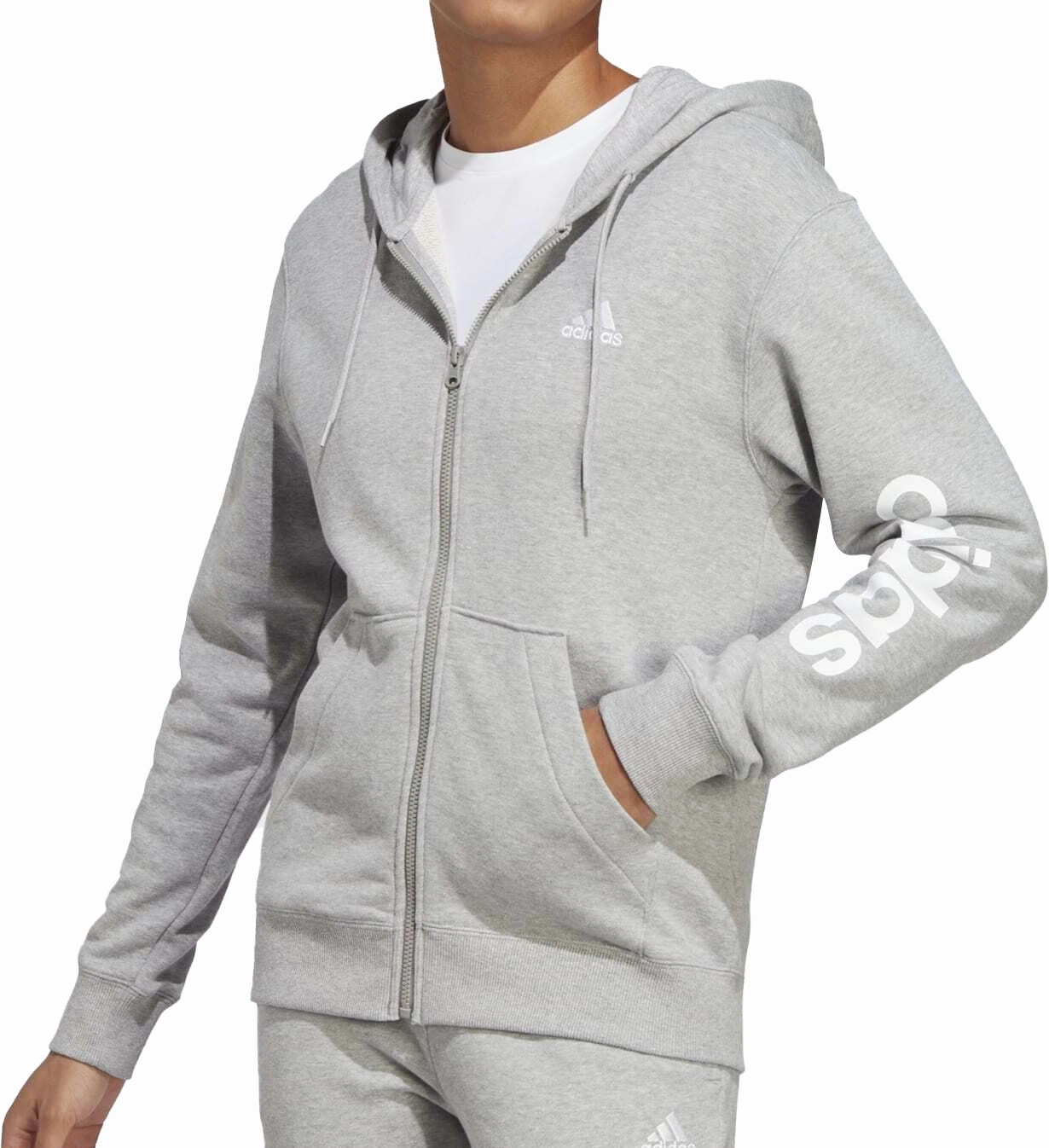 Garment Washed Finish Flexibility adidas Essentials Linear French Terry Womens Full Zip Hoody - Grey