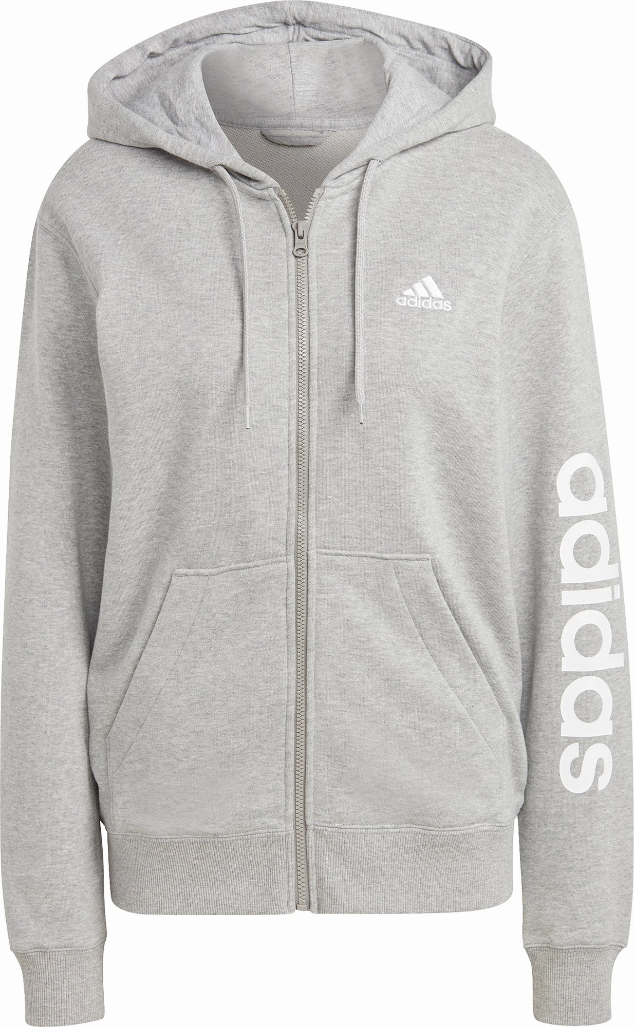 Garment Dyed Finish Side Slit adidas Essentials Linear French Terry Womens Full Zip Hoody - Grey