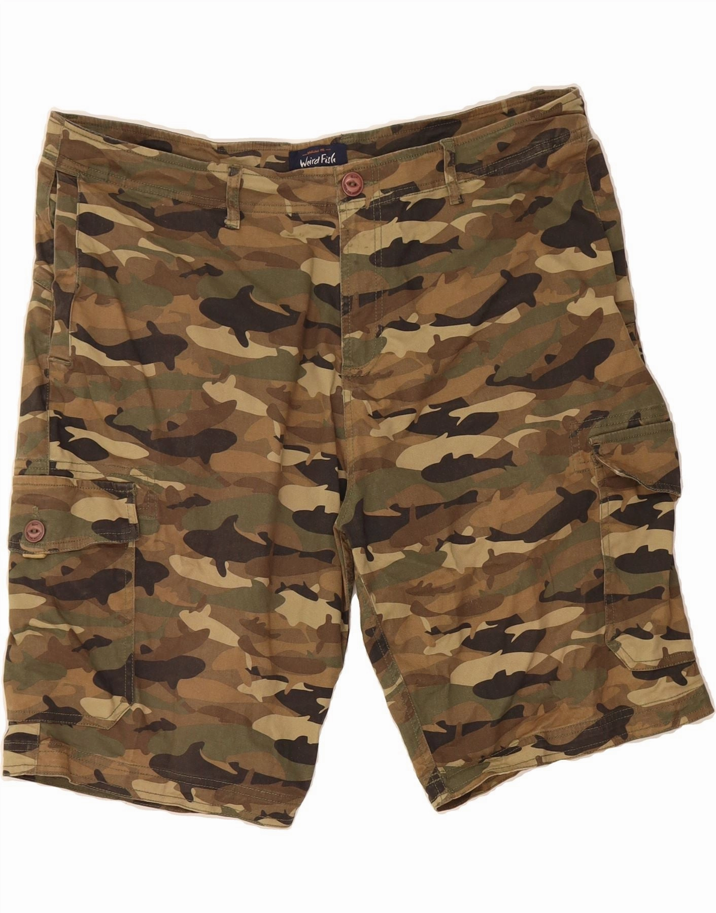 BreathableWebbing Stretch Support WEIRD FISH Mens Cargo Shorts W40 XL Brown Camouflage Cotton