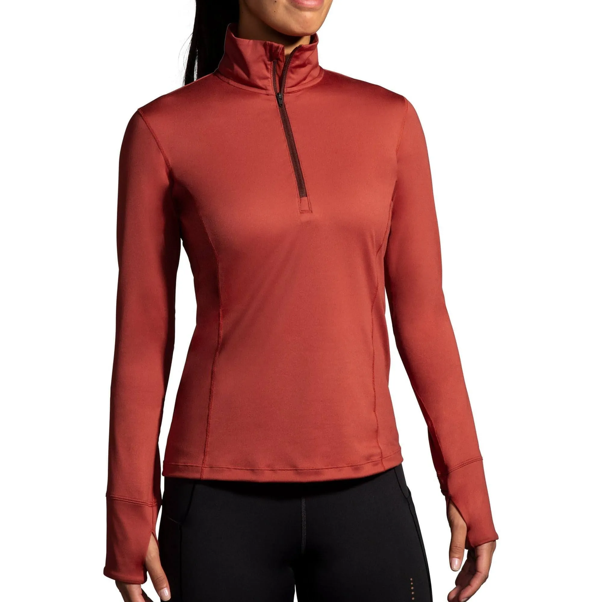 Brooks Dash Half Zip Long Sleeve Womens Running Top - Red Matte Look