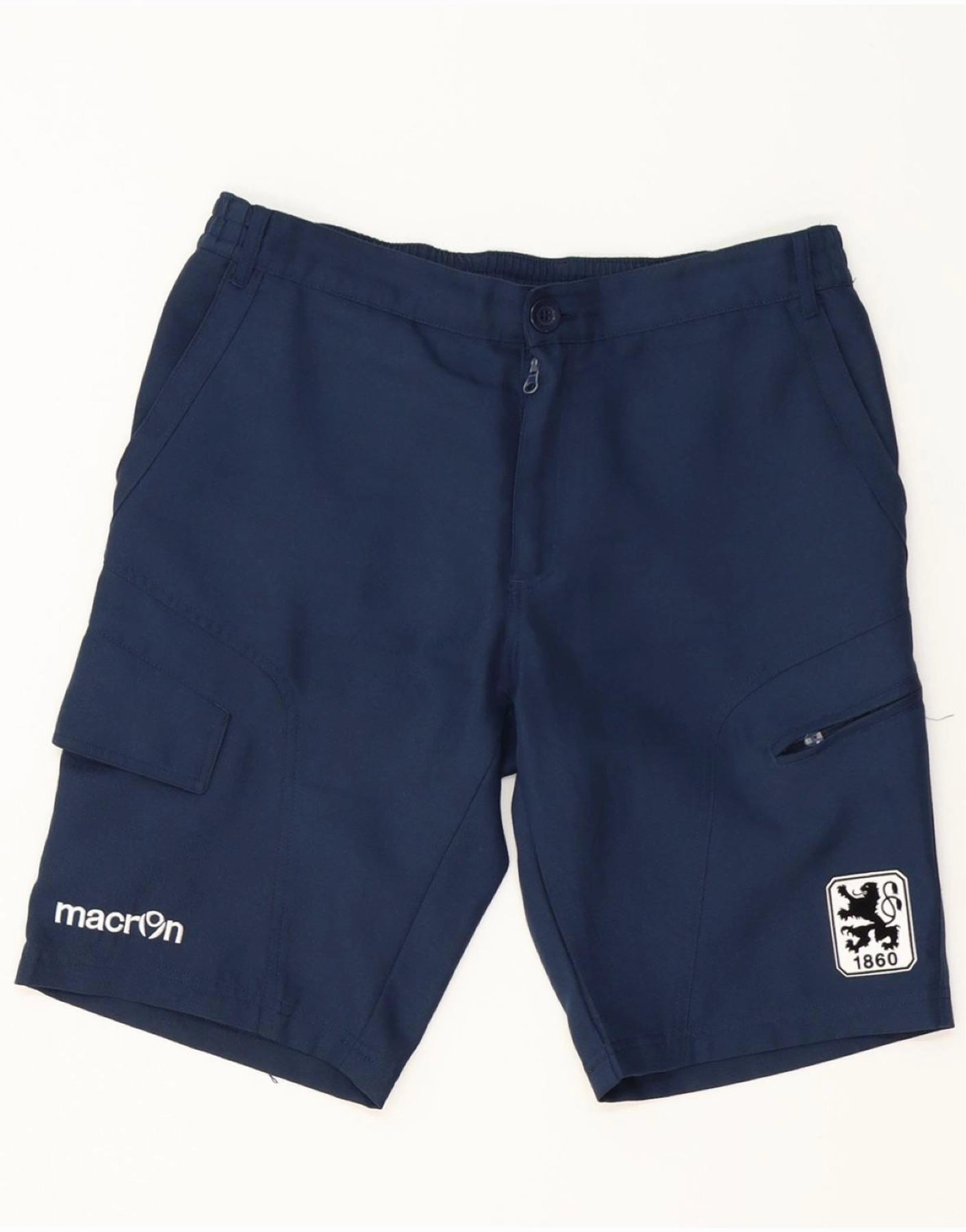 MACRON Mens Graphic Cargo Shorts Medium W32  Navy Blue Polyester Quick Wear
