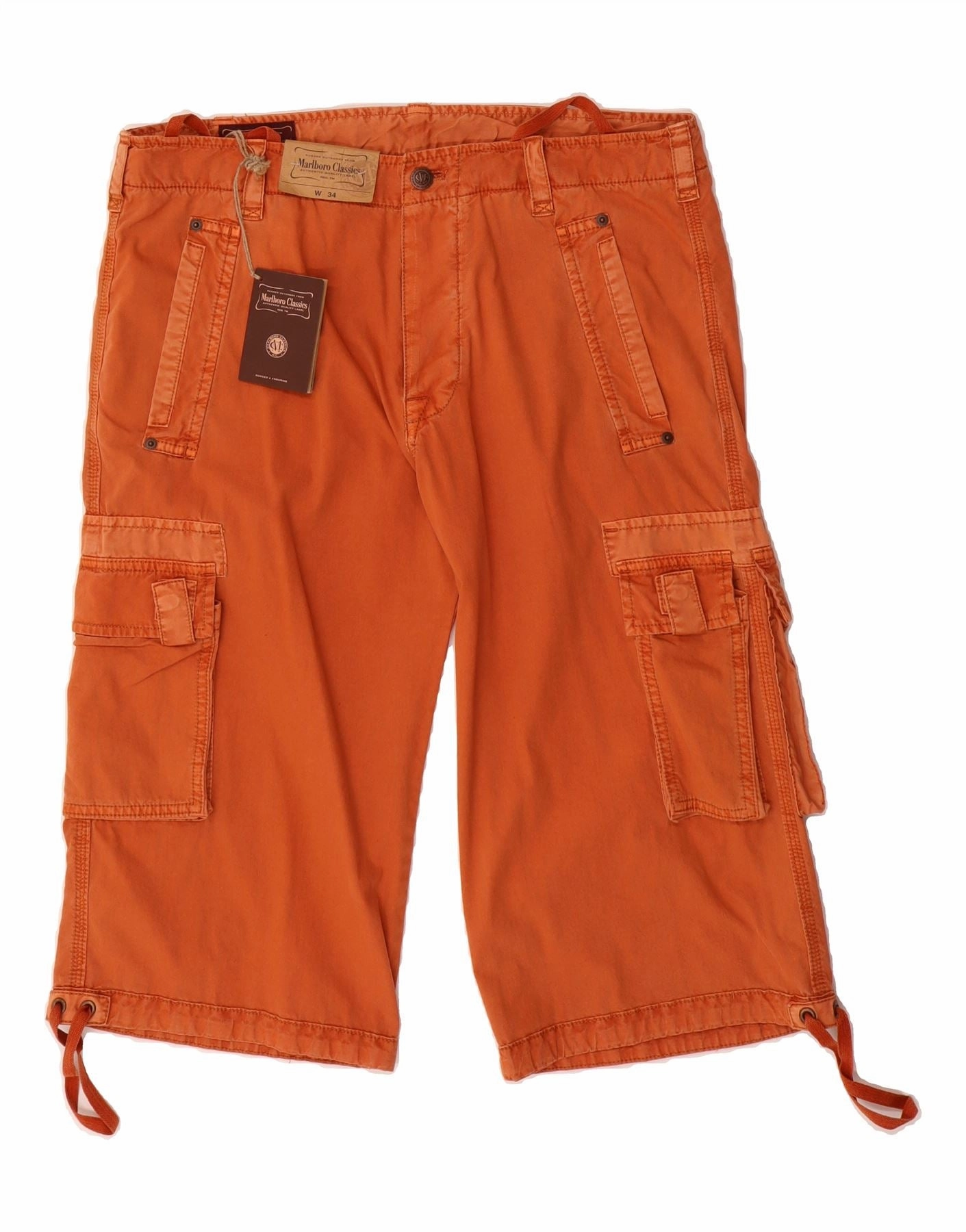 Semi Formal Four Way Stretch MARLBORO CLASSICS Mens Cargo Shorts W34 Large Orange Cotton